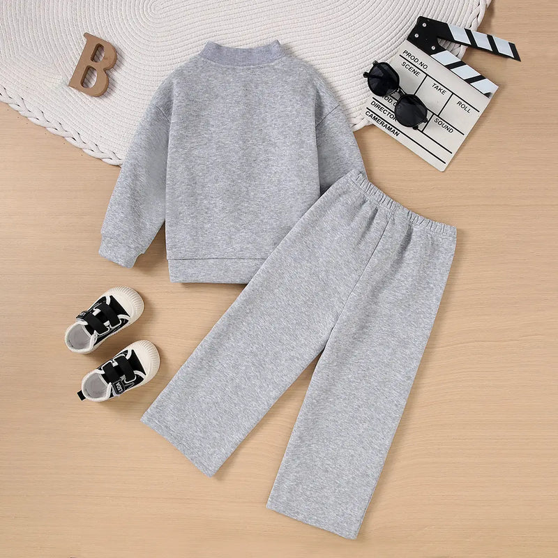 Boys Grey Letter B Embroidered Baseball Style Jacket With Pant Sets Sets