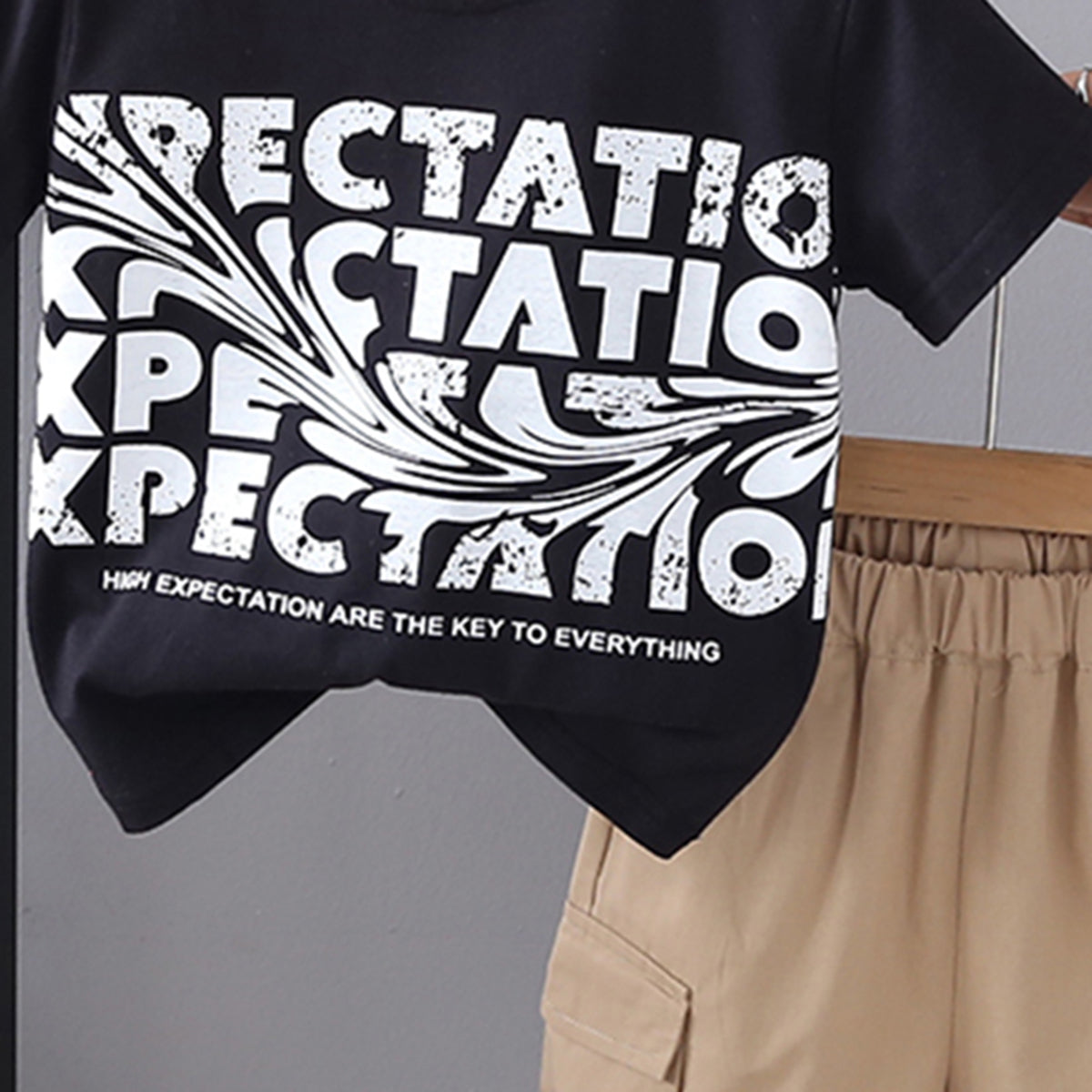 Boys Black Typographic Printed Short Sleeves Round Neck T-Shirt With Shorts Set 2 pc. Sets