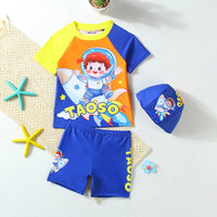 Boys Multicolor Space Themed T-Shirt With Shorts & Swim Cap Sets Beachwear Multicolor 1-2 Y