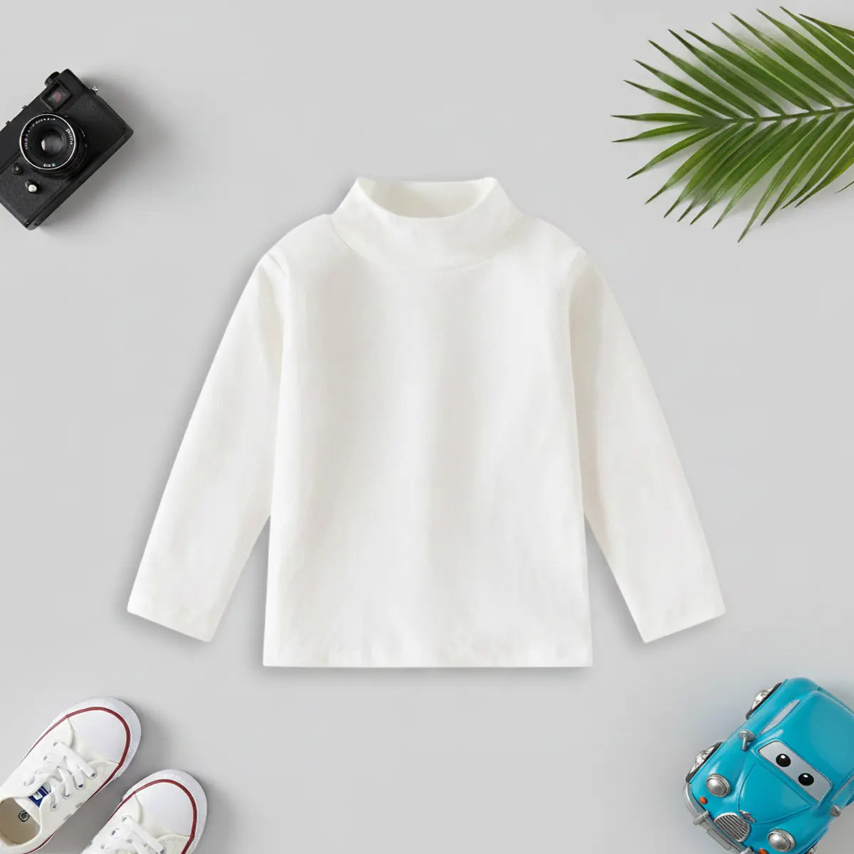 Boys White Mock-neck T-Shirt With Long Sleeves Tshirts White 1-2 Y