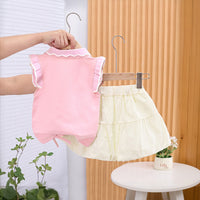 Girls Pink Cat Appliqued Flutter Sleeves Top With Balloon Shorts Set 2 pc. Sets