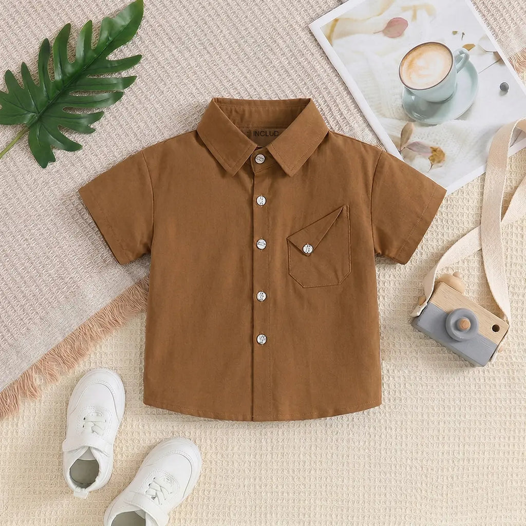 Boys Brown Short Sleeve Casual Shirt Shirts Brown 1-2 Y