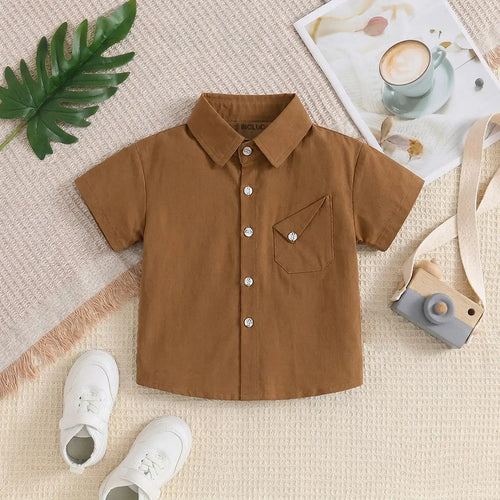 Boys Brown Short Sleeve Casual Shirt Shirts Brown 1-2 Y