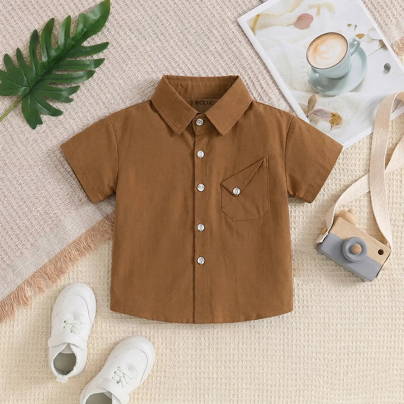 Boys Brown Short Sleeve Casual Shirt Shirts Brown 1-2 Y