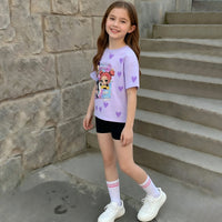 Girls Purple Graphics K-pop Print T-Shirt With Shorts Set Sets