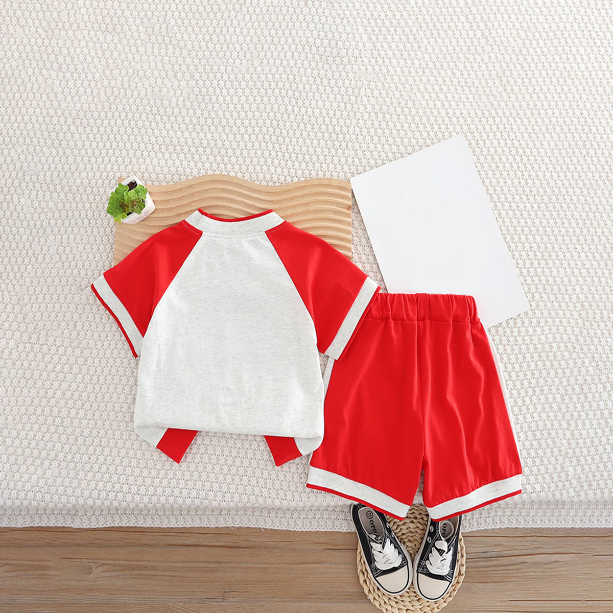 Boys Red Submarine Printed Raglan Sleeves T-Shirt With Shorts Set 2 pc. Sets
