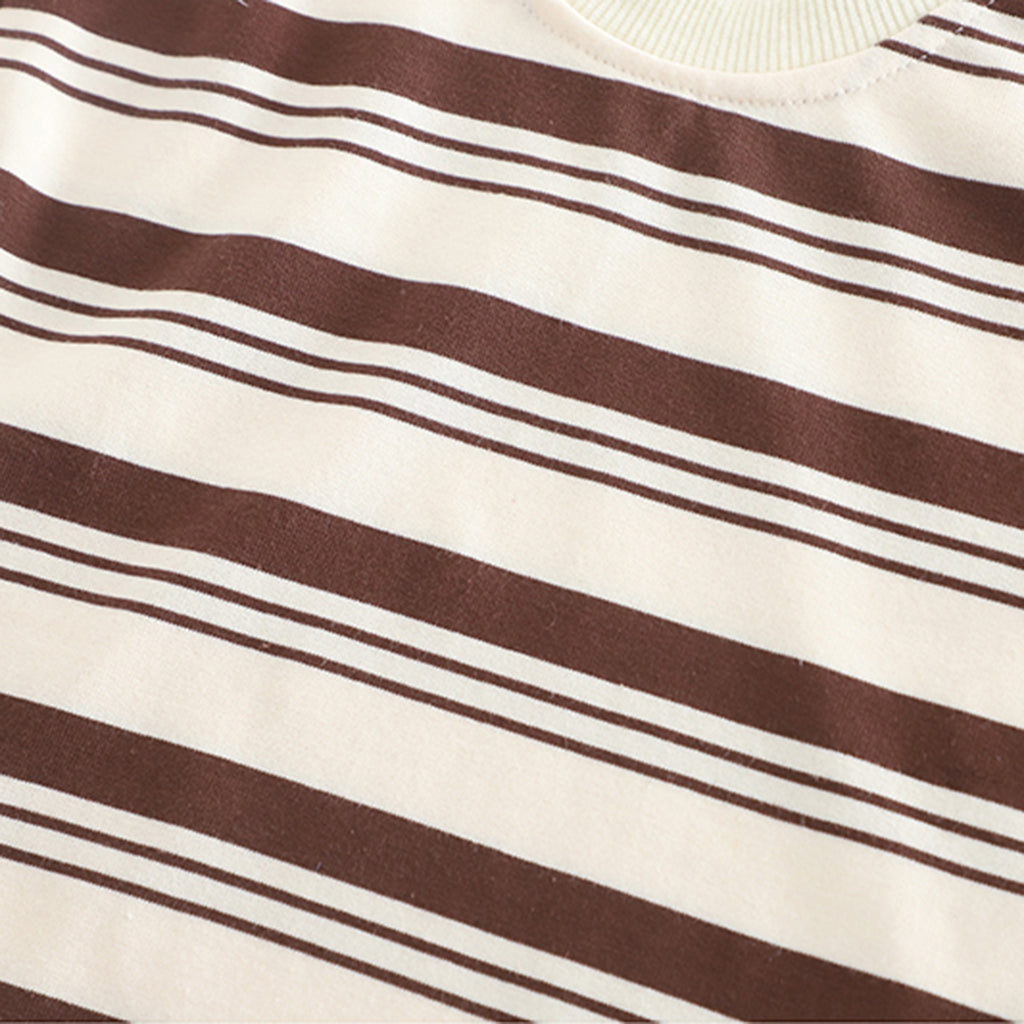 Boys Brown Striped T-Shirt with Denim Dungaree Set Sets