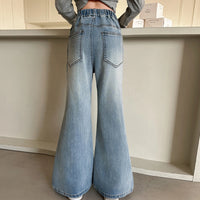 Girls Blue Bow Applique Flared Denim Jeans Pants