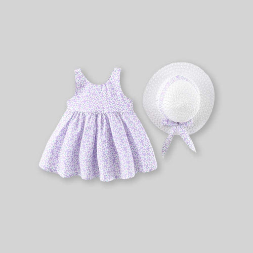 Girls Floral Print Sleeveless Casual Dress with Hat Casual Dresses   