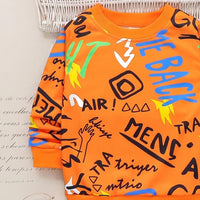 Boys orange typographic long sleeve sweatshirt and black joggers set