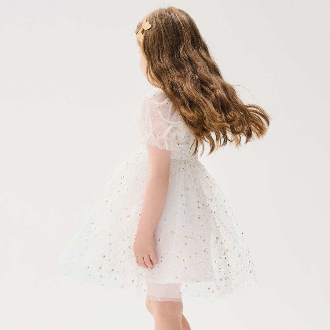 Girls Star Foil Printed Fit & Flare Dress Casual Dresses   