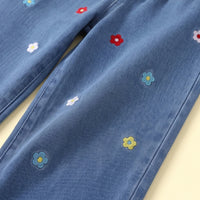 Girls Blue Floral Embroidered Jeans Jeans