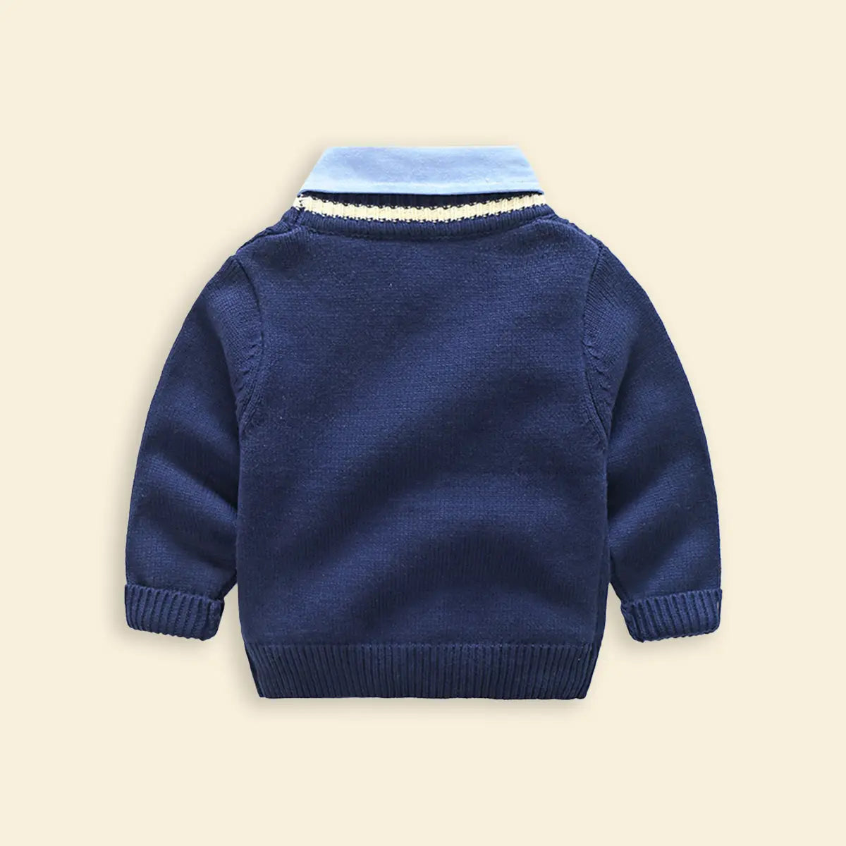 Boys Navy Blue Self-Design Cardigan With Shirt Collar Sweaters & Cardigans