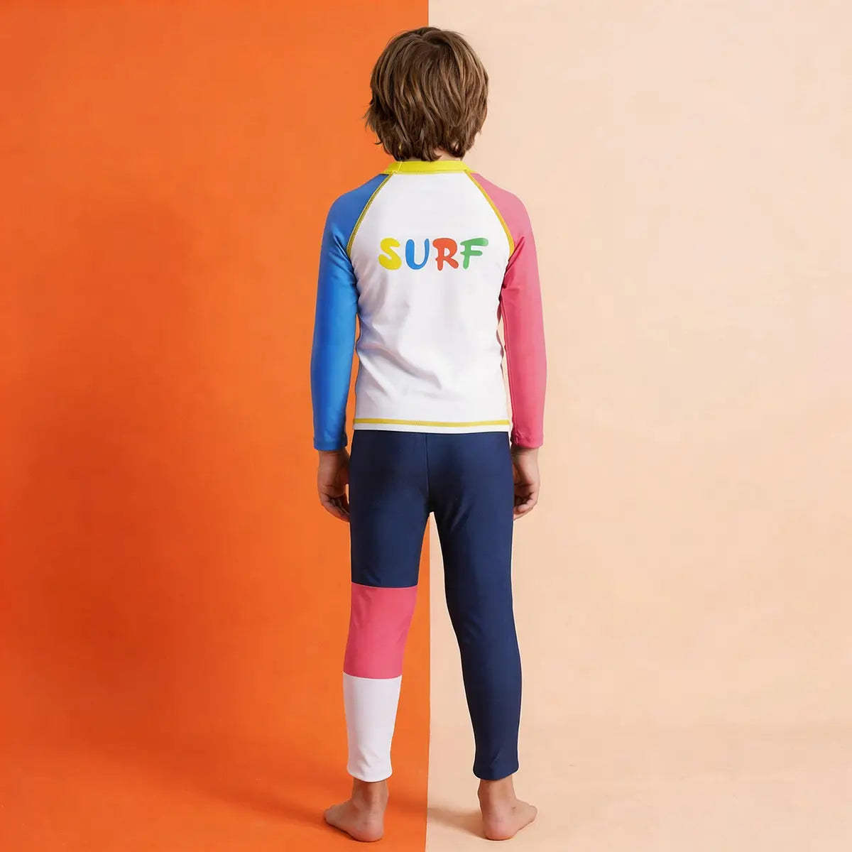 Boys Multicolor Color-blocked T-Shirt With Swim Pants Swimwear Sets Beachwear