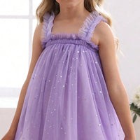 Girls Purple Polka Dot Print Tulle Overlay Sleeveless A-line Dress Casual Dresses