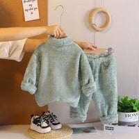 Boys Sea Green Fleece Zip-up Jacket With Jogger Co-ord Sets Sets