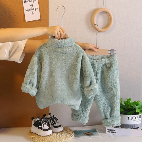 Boys Sea Green Fleece Zip-up Jacket With Jogger Co-ord Sets Sets