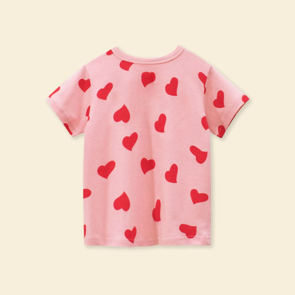 Girls Heart Print Short Sleeves T-shirt Tshirts   