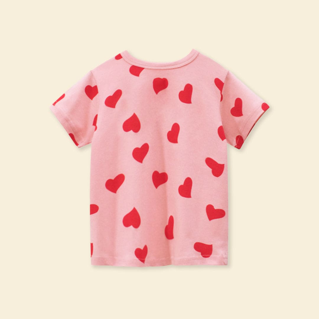 Girls Heart Print Short Sleeves T-shirt Tshirts   