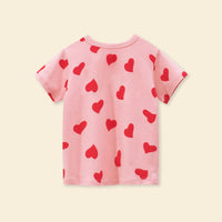Girls Heart Print Short Sleeves T-shirt Tshirts   