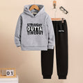 Boys Grey Typographic Printed Hooded Sweatshirt with Joggers Set Sets Grey 5-6 Y