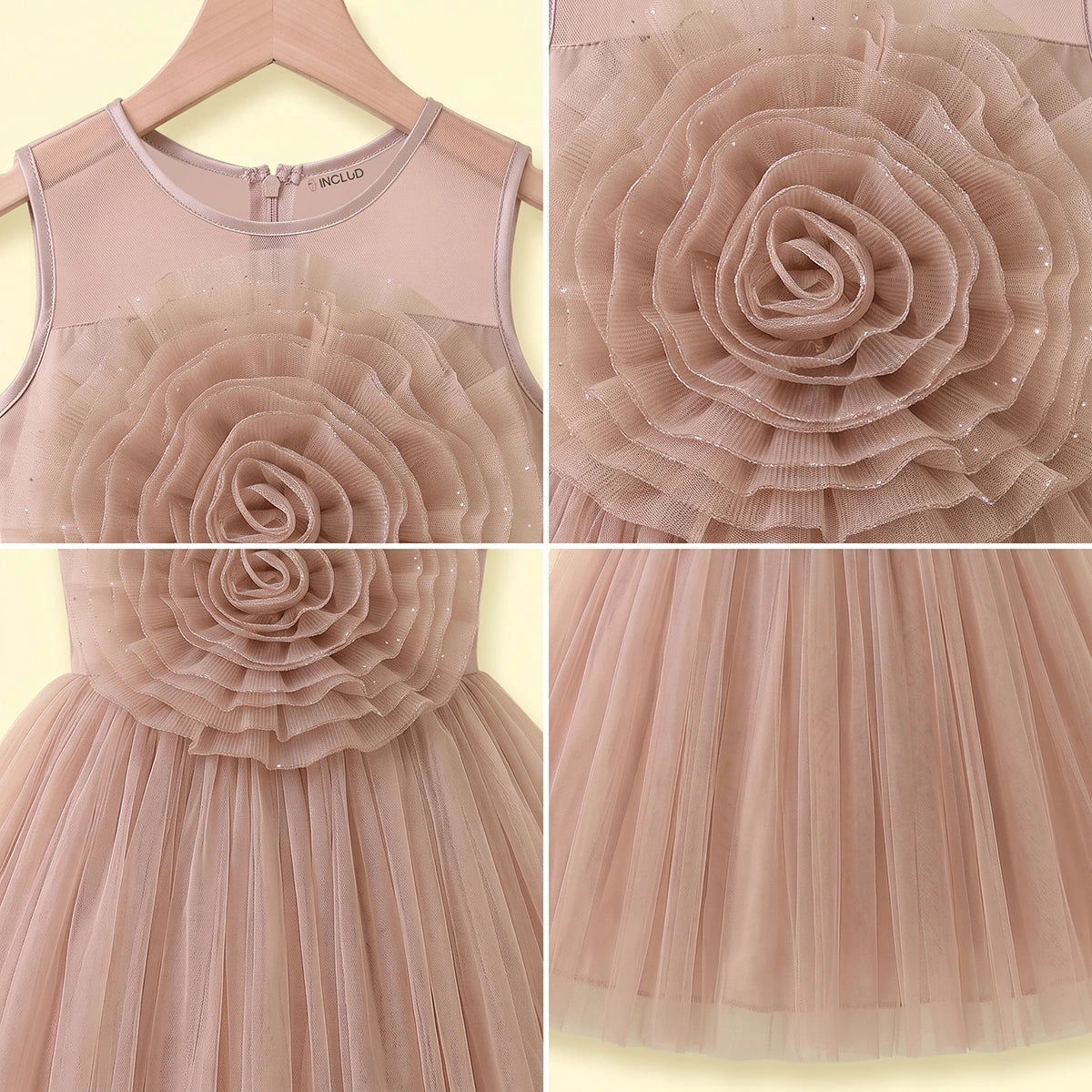 Girls Light Brown Floral Applique Sleeveless Party Gown Party Dresses