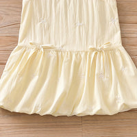 Girls Yellow Bow Print Sleeveless Balloon Dress Casual Dresses