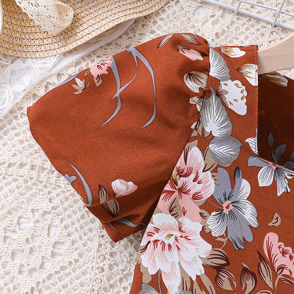 Girls Floral Print Fit & Flare Dress Casual Dresses   