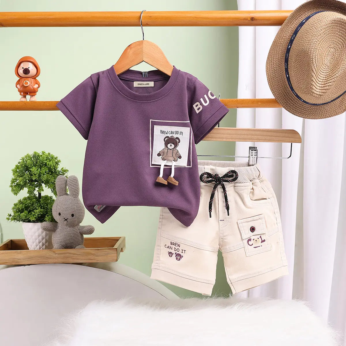 Boys Purple Graphics Short Sleeves T-Shirt With Shorts Set Sets Purple 9-12 M