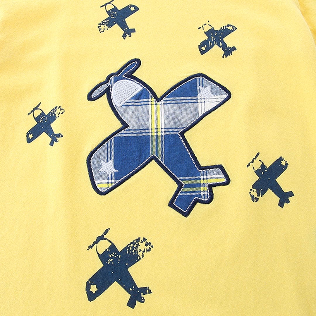 Boys Aeroplane Printed T-Shirt With Checked Shorts 2 pc. Sets   