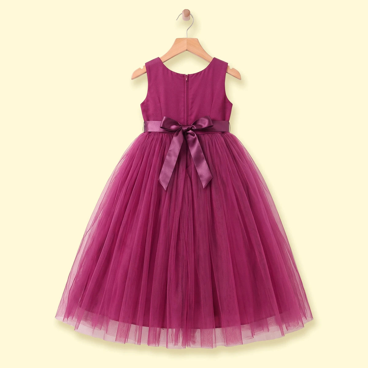 Girls Dark Pink Floral Applique Fit & Flare Party Dress Party Dresses
