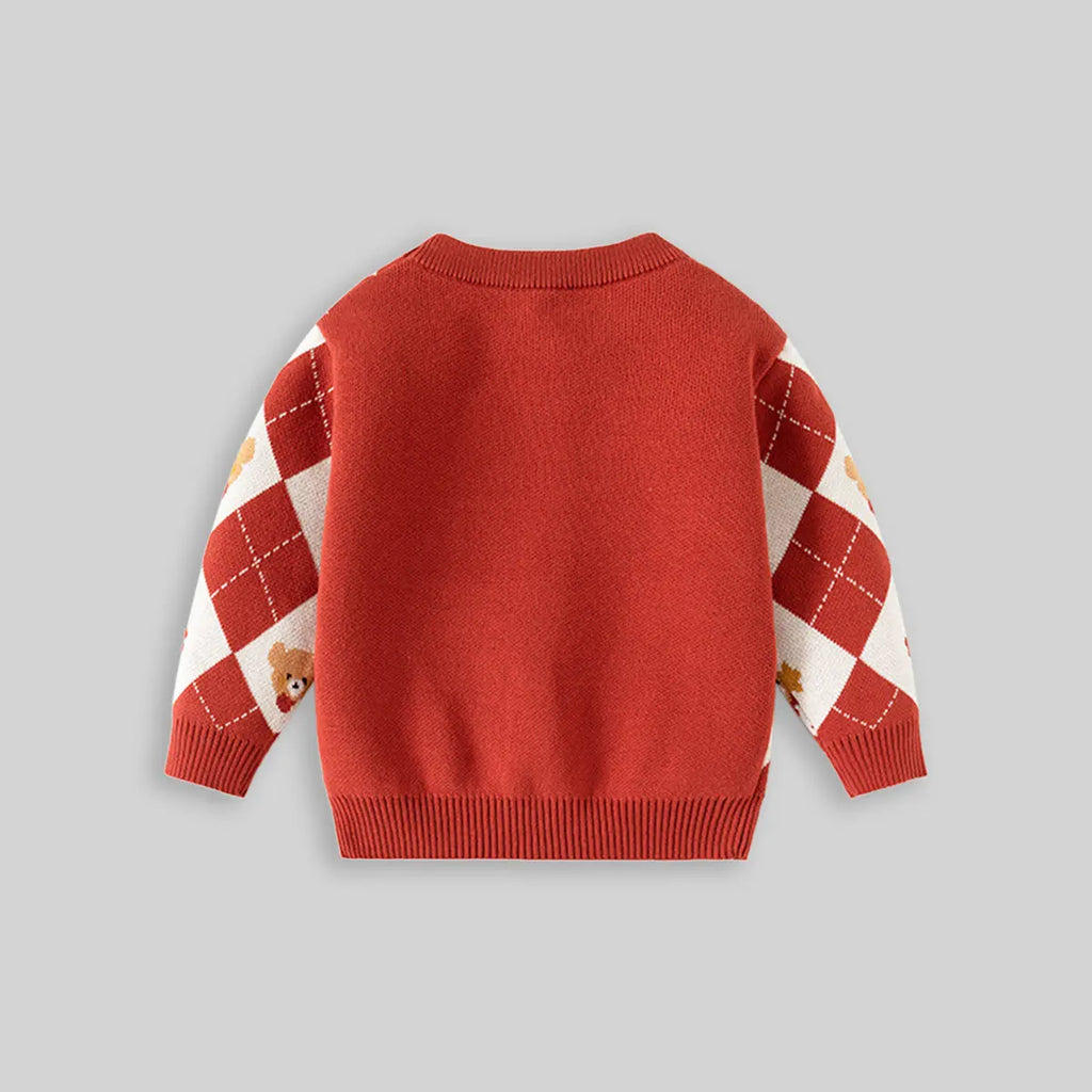 Boys Red Self-Design Triangle Patterns Knitted Sweater Sweaters & Cardigans