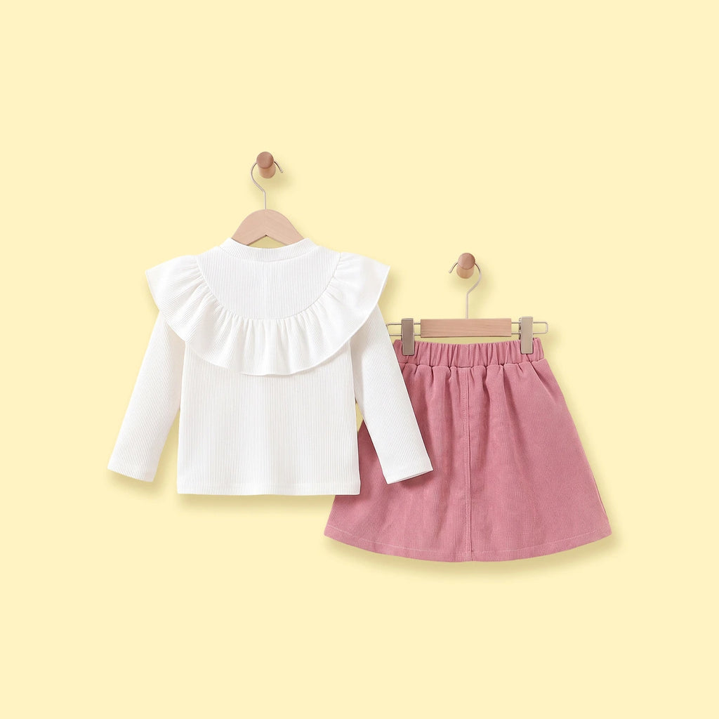 Girls Pink Bow Applique Long Sleeve Top with Skirt Sets 2 pc. Sets