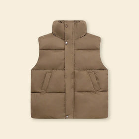 Boys Brown Quilted Puffer Vest With Stand-up Collar Coats & Jackets