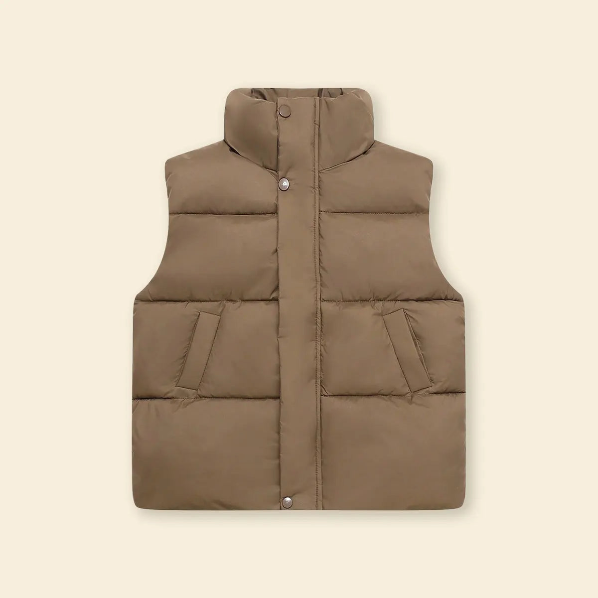 Boys Brown Quilted Puffer Vest With Stand-up Collar Coats & Jackets
