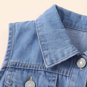 Girls Blue Sleeveless Denim Shirt Dress Casual Dresses