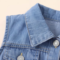 Girls Blue Sleeveless Denim Shirt Dress Casual Dresses