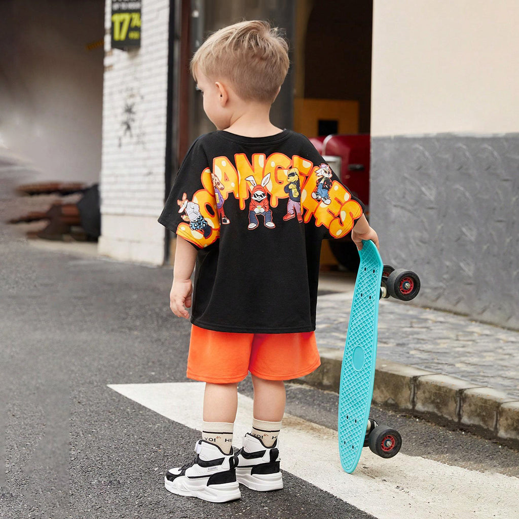 Boys Black Back Typographic Printed T-Shirt With Shorts Set 2 pc. Sets