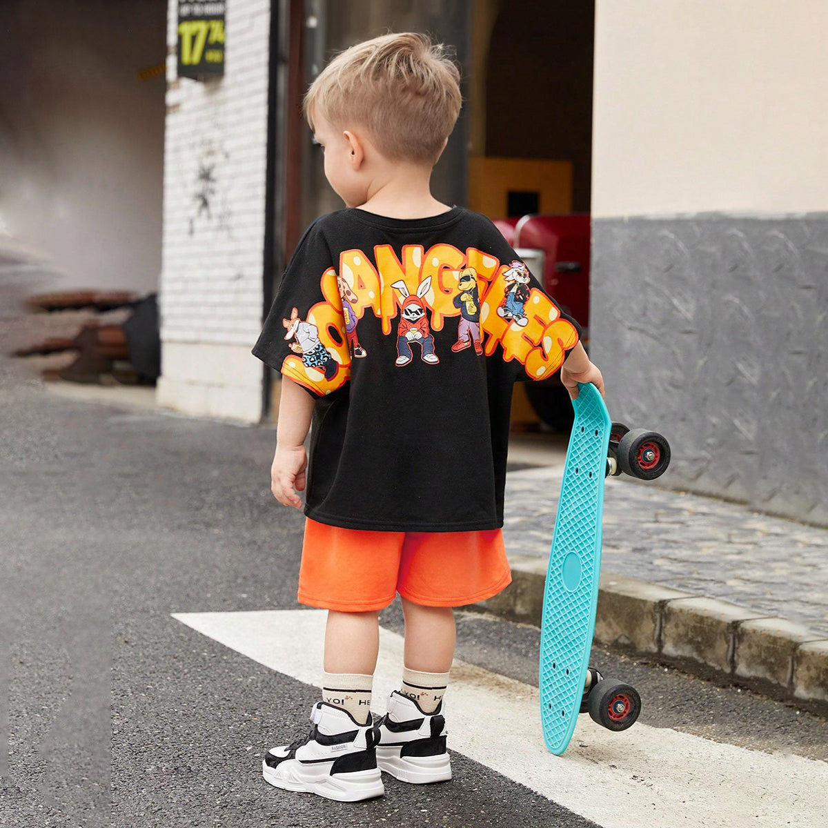 Boys Black Back Typographic Printed T-Shirt With Shorts Set 2 pc. Sets