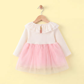 Girls Pink Textured Long Sleeve Tiered Dress Casual Dresses