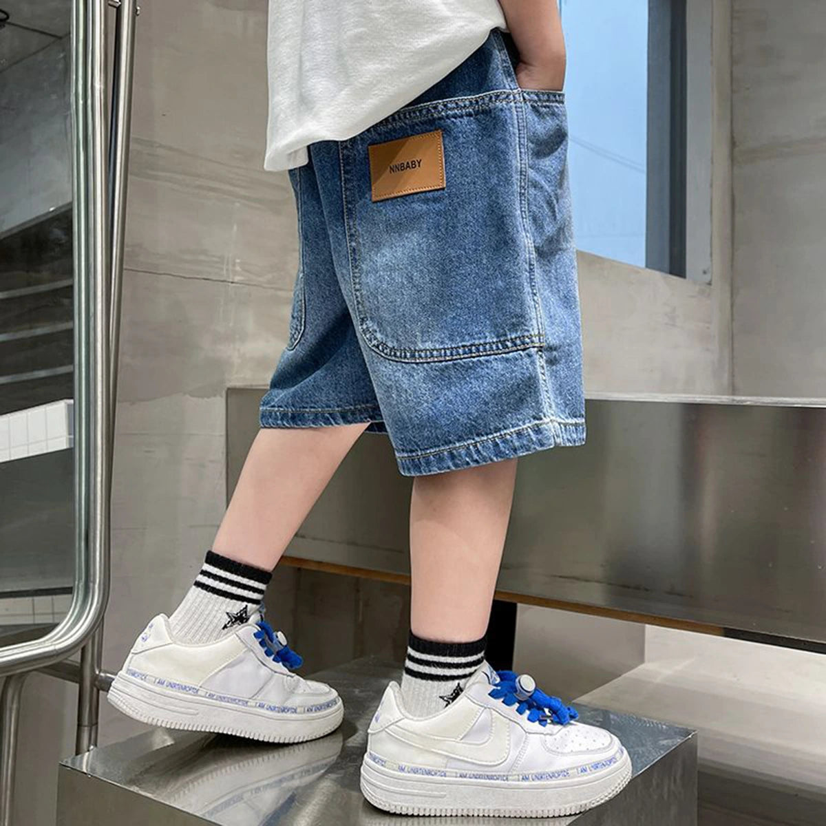 Boys Blue Stone Washed Loose Fit Denim Shorts Shorts