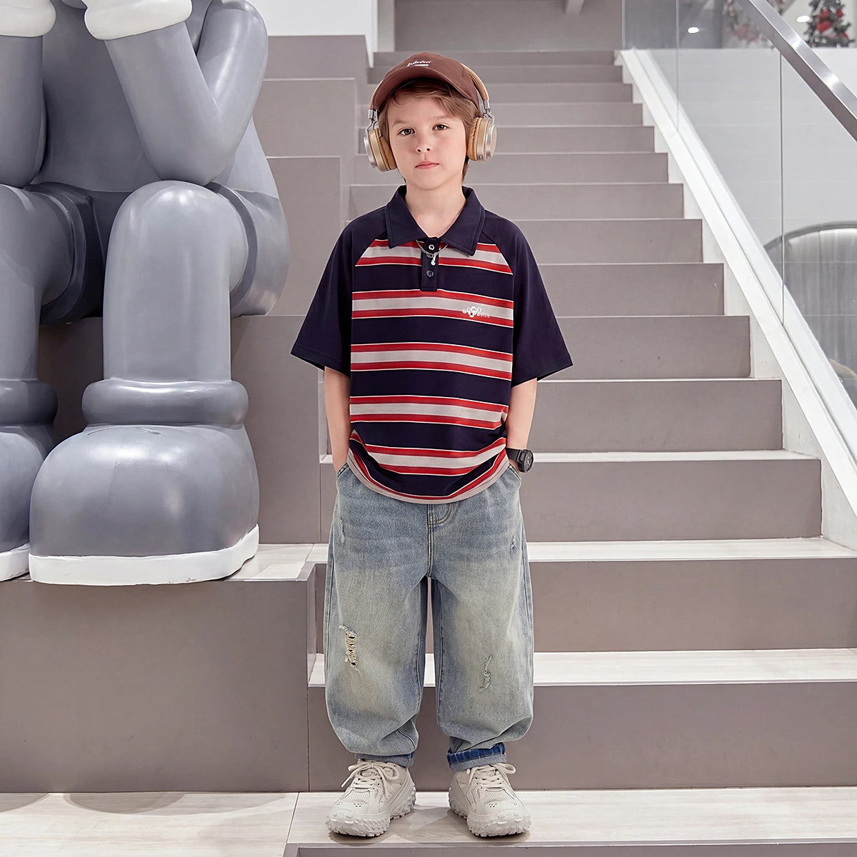 Boys Light Blue Embroidered Loose Fit Denim Jeans Pants Light Blue 3-4 Y