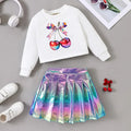 Girls White Cherry Printed Long Sleeves Top With Colourful Pleated Skirt Sets Sets White 3-4 Y