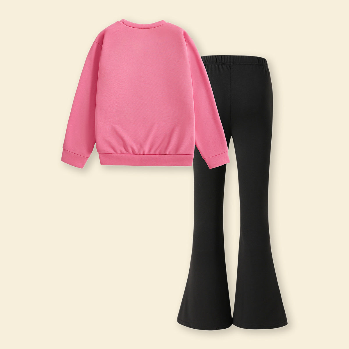 Girls Pink Typographic Printed Sweatshirt With Flared Pants Sets 2 pc. Sets