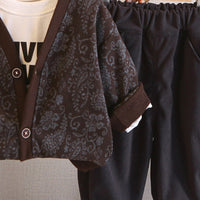 Boys Brown Floral Printed Cardigan With T-Shirt & Joggers Set Sets