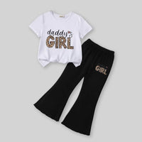 Girls White Daddys Girls Leopard Print T-Shirt With Flared Pants Sets Sets