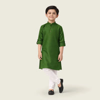 Boys Green Ethnic wear Cotton Long Sleeve Kurta With Pyjama Set Ethnicwear Boys Green 1-2 Y