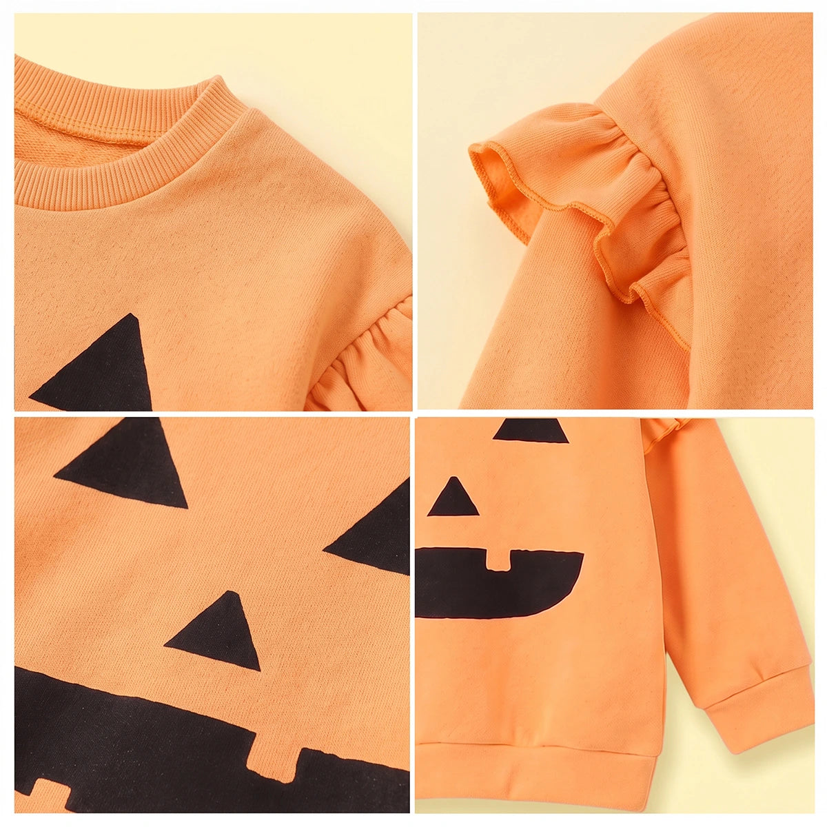 Girls Orange Pumpkin Face Print Sweatshirt Sweatshirts & Hoodies