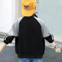 Boys Black Typographic Printed Raglan Sleeves Zipper Jacket Coats & Jackets