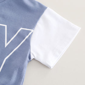 Boys Blue Colorblocked Typographic Printed T-Shirt With Shorts Set 2 pc. Sets